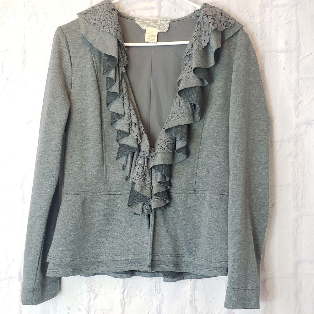 NICK & MO ANTHROPOLOGIE Ruffle Front Knit Blazer Jacket Large